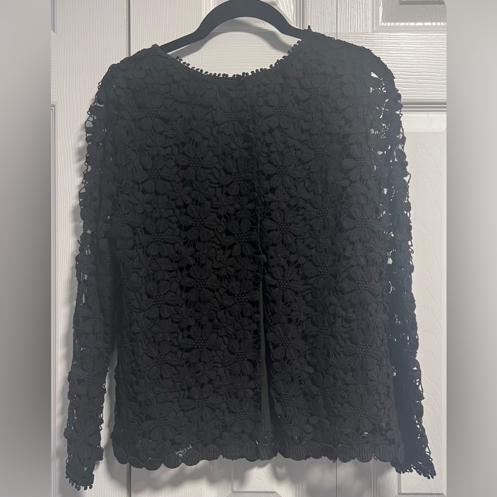 Audrey 3+1 Black Long Sleeved Embroidered Top with Semi Open Back - Picture 4 of 5